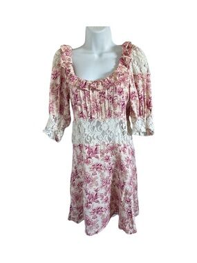 Free People Pink Toile Lace-Trim Mini Dress